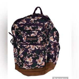 JANSPORT COOL STUDENT LAPTOP  TABLET Backpack Faux Leather Purple Flowers